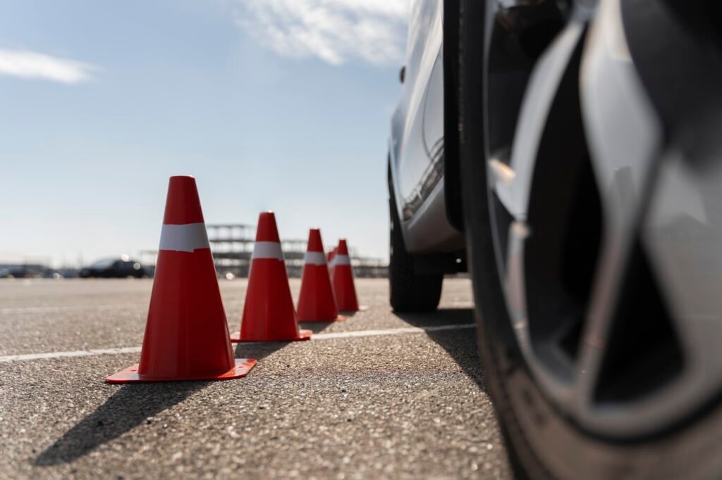 traffic cones car driving license test